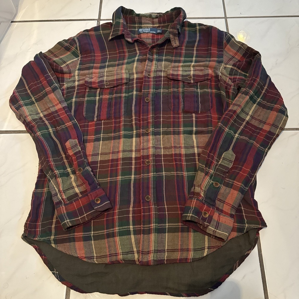 VTG Polo Ralph Lauren Flannel Wood Button Shirt Men's L 23x26 Heavy Camping